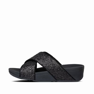 Fitflop Lulu Glitter Cross Slides - Sandalen Damen - Schwarz (DQZ384270)